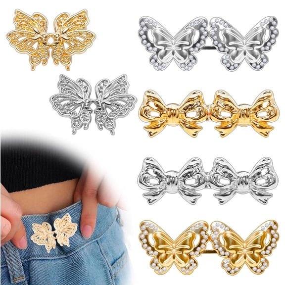 8 Pcs Jean Waist Tightener Buttons, No Sewing Adjustable Waist Clip Set Jean Buttons for Loose Jeans and Pants