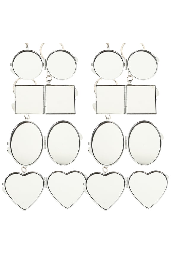 8 Pcs Mini Compact Hanging Mirror Keychain Badge Pendant Travel Chain Set