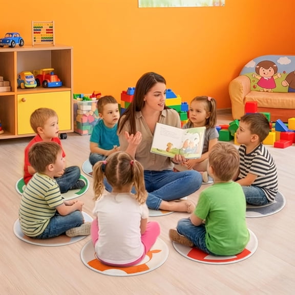 8 Pcs Kids Carpet Circle Seats, 16" Round Classroom Rug Animal Faces Soft Floor Cushions Mats, Non-Slip Educational Carpet Circles for Home Preschool Story Time, Group Activity, Play Area