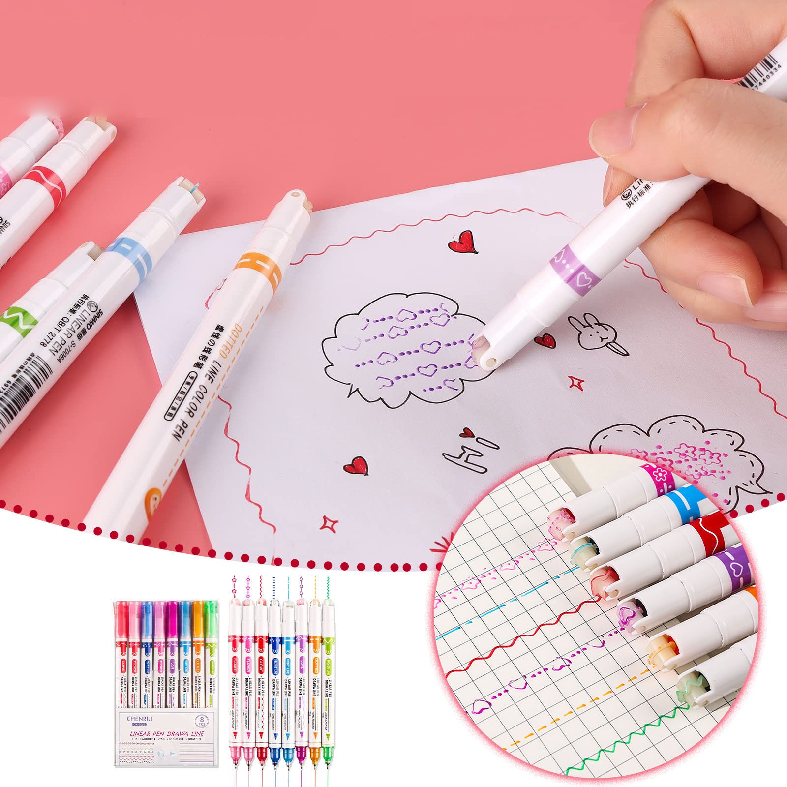 8 Pcs Kids Dual Tip Curve Marker Flower Outline Pen DIY Plotter Pens ...