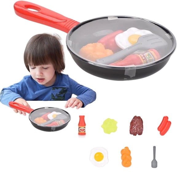 8 Pcs Kids Kitchen Pretend Play Set - Realistic Cooking Toy with Food & Utensils for Toddler Role Play Parent-Child Fun