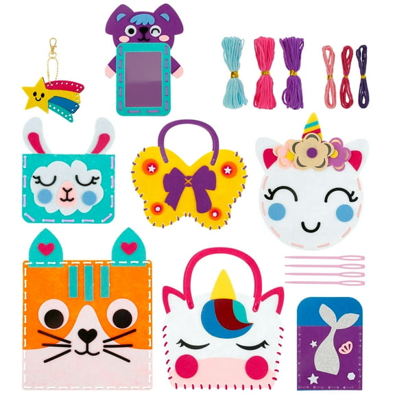 8 Pcs Kids Sewing Kit DIY First Felt Sewing Kit Educational Beginner Sewing Kit for Kids Creative Felt Sewing Craft Kit for Girls Boys Aged 6+