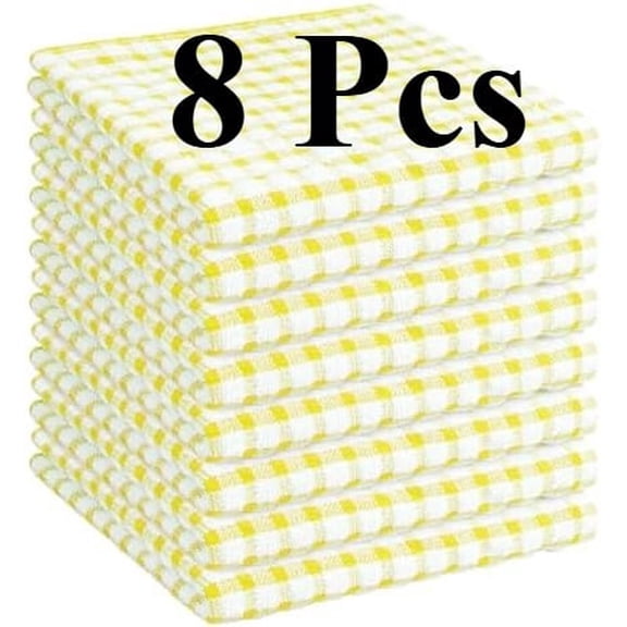 8 Pcs Kitchen Dish Rags,100% Cotton Kitchen Towels Soft Absorbent Quick Drying Dish Cloths for Washing Dishes,Cleaning rags-11 x 11In Yellow