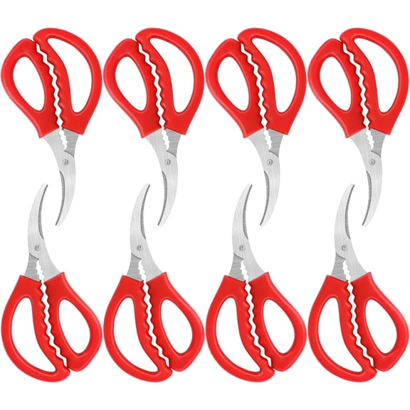 8 Pcs Kitchen Seafood Scissors for Crab,Bexikou Seafood Scissors,Crab Scissors,Stainless Steel Lobster Scissors for Seafood Crab Fish Shrimp Lobster (Red)