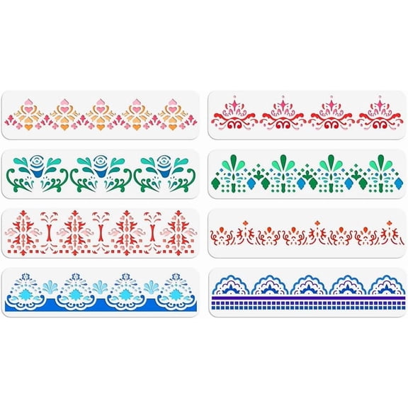 8 Pcs Lace Border Painting Stencils Flower Drawing Stencil Border Stencil Decorative Stencil Template Creative Craft
