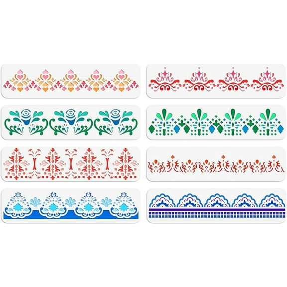 8 Pcs Lace Border Painting Stencils Flower Drawing Stencil Border Stencil Decorative Stencil Template