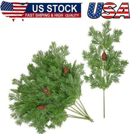 8 Pcs Large Artificial Pine Needles Branches- Christmas Fake Greenery Pine Picks
