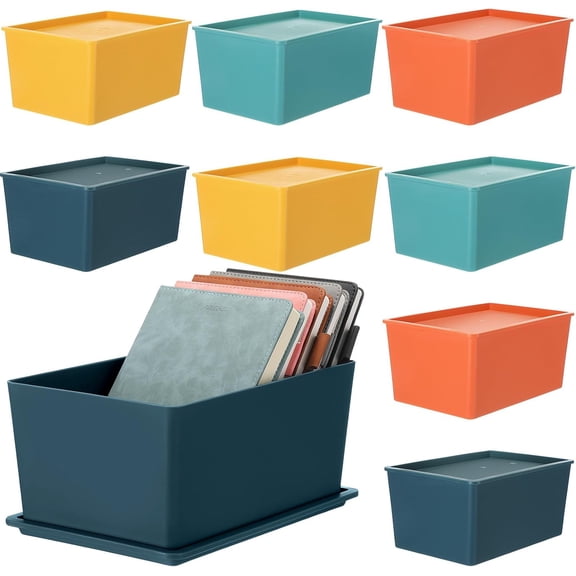 8 Pcs Large Colorful Storage Bins with Lid 10.6 x 7.5 x 4.7 Inch Plastic Storage Basket Stackable Storing Container Cute Decorative Box Cube Cubby Bin for Organizing Shelves Cabinet Classroom