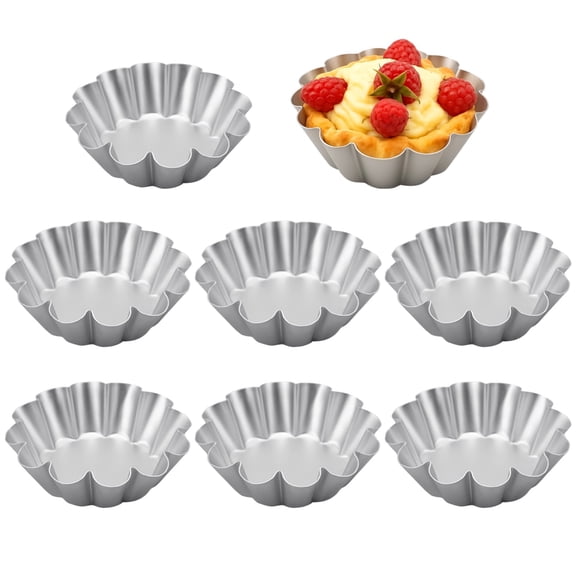 8 Pcs Large Ensaymada Molds, 4.8" Bibingka & Tart Molds, Deep Octagonal Pudding and Cake Molds, Aluminum Alloy Cake Pans with Wave Edge for Traditional Filipino Dessert Baking