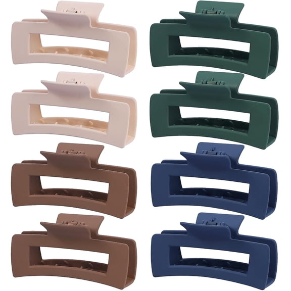8 Pcs Large Hair Claw Clips 4.1 Inch Non-slip Big Square Matte Hair Claws for Women, Strong Hold Banana Clip for Thick Thin Hair(White/Khaki/Dark green/Blue)