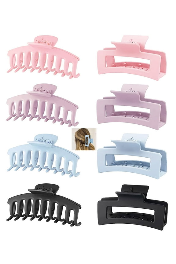 8 Pcs Large Hair Clips,Claw Clips,PandaTop Hair Clips for Women & Girls, Strong Hold Matte Claw Hair Clips for Thick Hair & Thin Hair, Vintage Claw Clips（Pink,Purple,Blue,Black）