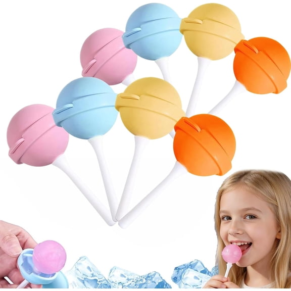 8 Pcs Large Lollipop-Shaped Silicone Molds, Reusable Easy Release Ice Pop Maker with -Free Design & Reusable Sticks, DIY Frozen Treat Mold for Fruit Yogurt Juice Summer Family Use