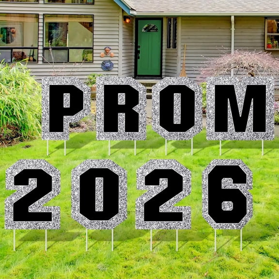 8 Pcs Large Prom 2026 Graduation Yard Signs, 15x15 Inch Letters Prom Night Graduation Decorations Outdoor Waterproof Lawn Sign College Class Party Favors Supplies(Black, Silver)