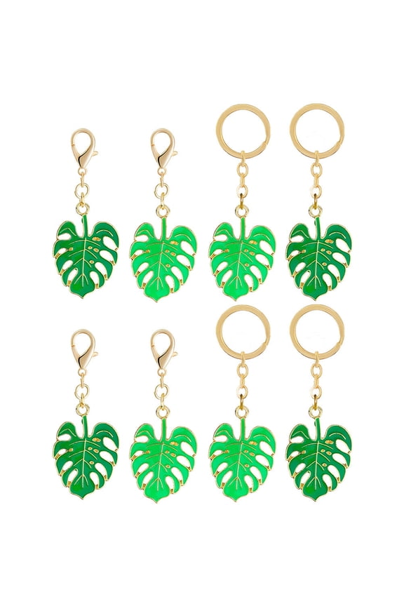 8Pcs Tropical Palm Leaf Keychains - Unique Green Hollow Monstera Leaf Key Holders for Men Women Plant Lover Decorations