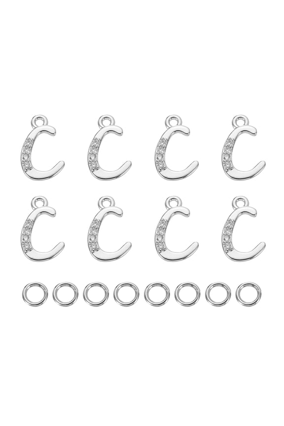 8 Pcs Letter Charm Bulk Initial Charm Alphabet Charm Pendant for Necklace Bracelet Earring Jewelry Making Diy, Silver-C