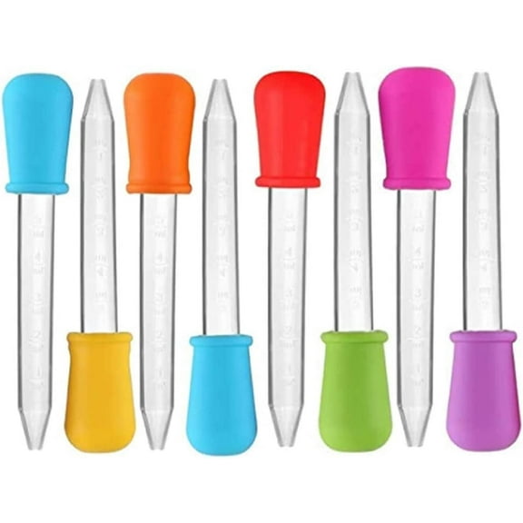8 Pcs Liquid Droppers, Silicone and Plastic Pipettes Transfer Eyedropper with Bulb Tip for Candy Oil Kitchen Kids - 8 Colors
