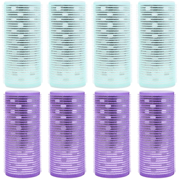 8 Pcs Long Hair Rollers, 4.7 x 2.0 in Self Grip Roller for Bangs, Heatless Air Bangs Curler with Hollow Core, Large Volumizing Styling Tools for Women Long Medium Hair, Violet and Green