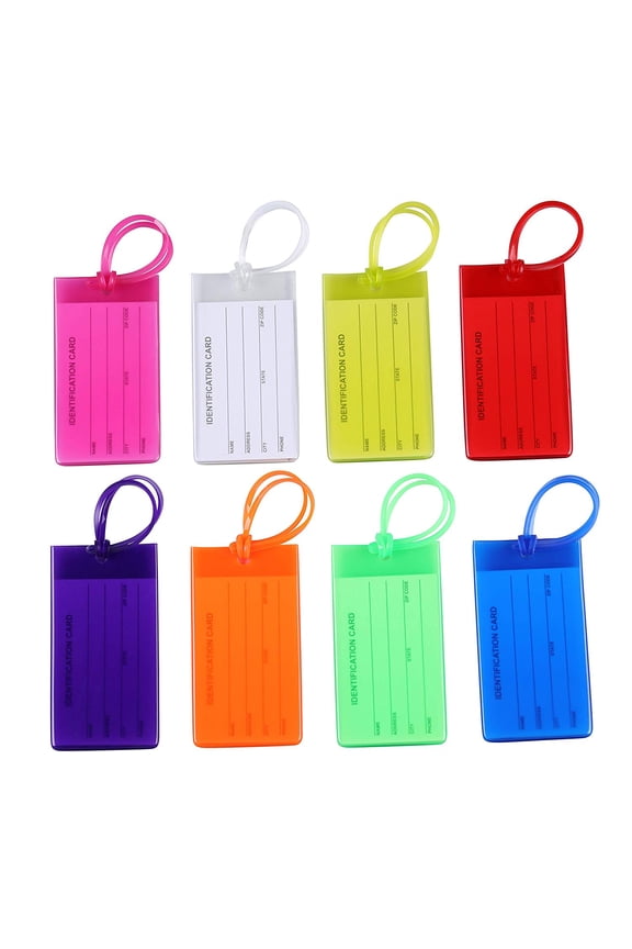 8 Pcs Luggage Tags, with Strings, Name ID Card for Travel Suitcase, Baggage, Bag, Backpack, Silicone, Multicolored