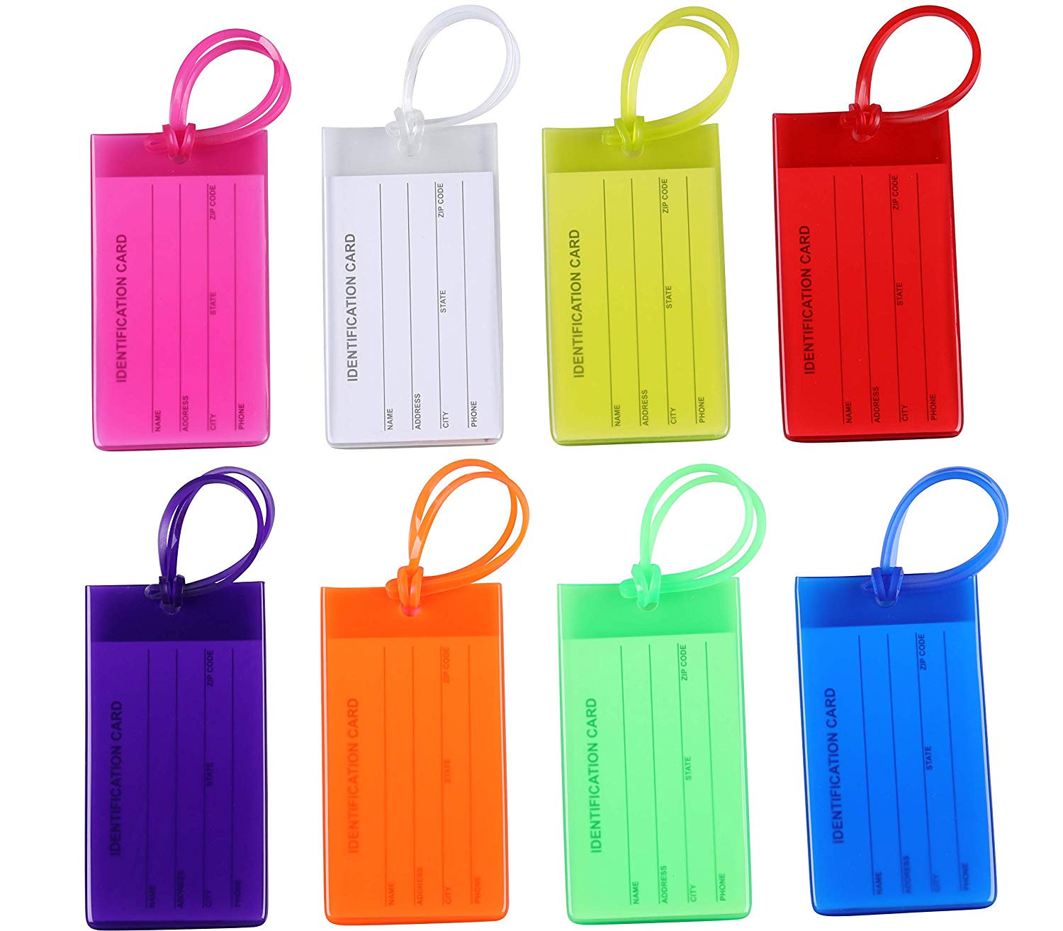8 Pcs Luggage Tags, with Strings, Name ID Card for Travel Suitcase, Baggage, Bag, Backpack, Silicone, Multicolored - image 1 of 5