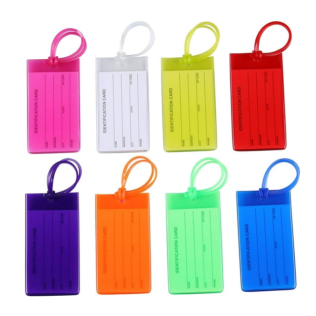 8 Pcs Luggage Tags, with Strings, Name ID Card for Travel Suitcase, Baggage, Bag, Backpack, Silicone, Multicolored