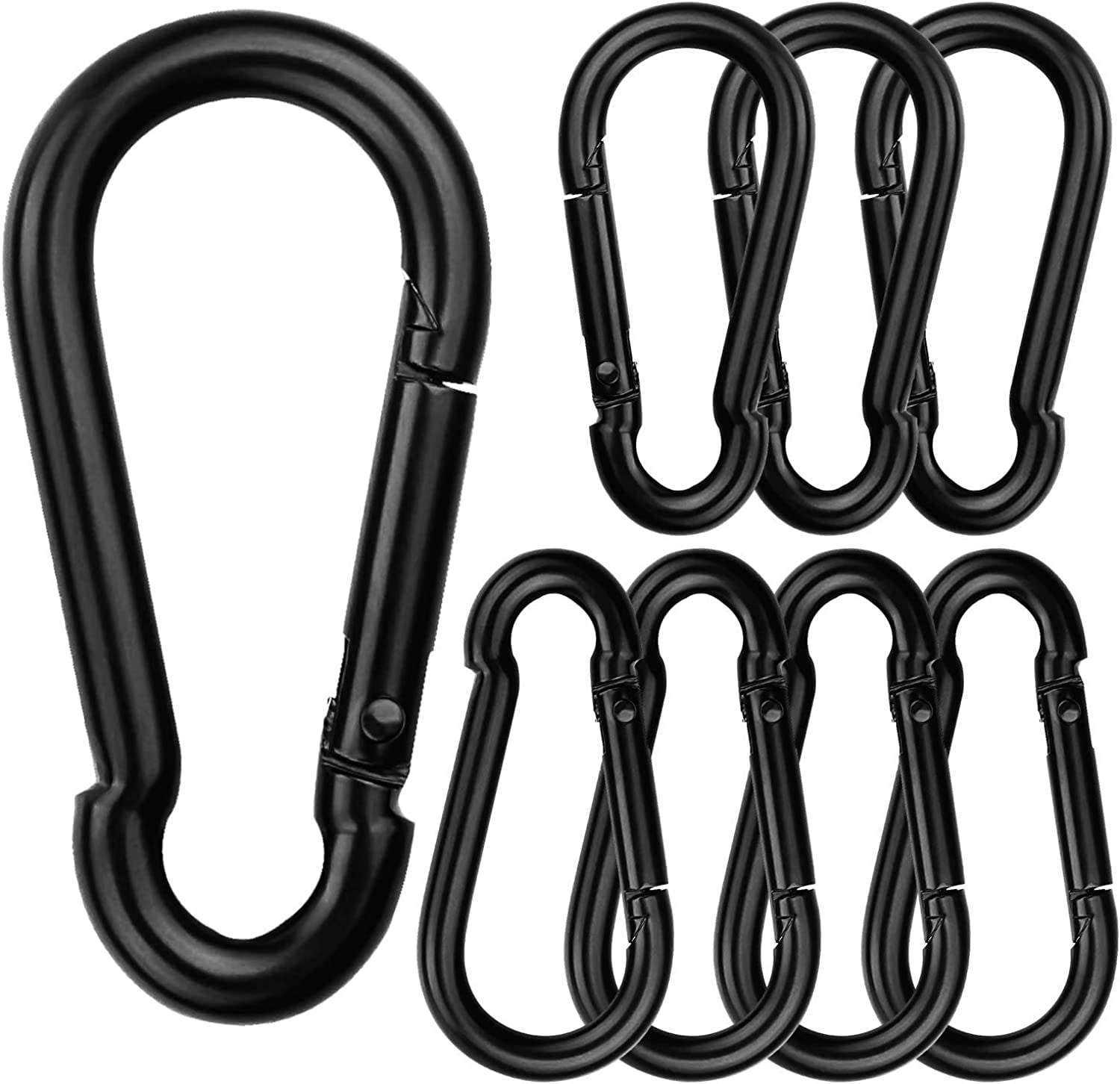 8 Pcs M8 Heavy Duty Spring Snap Hook Carabiner Clip 3.15 Inch (80mm) Non  Locking Black Carabiner Swing Clip for Swing Set, Camping, Hiking Indoor  and Outdoor Sports 