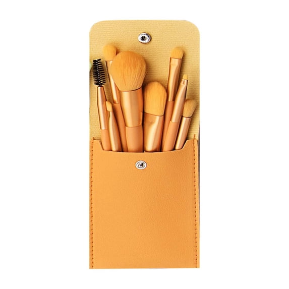 8 Pcs Macaron Makeup Brush Set Wood PU Leather Bag Mini Beauty Tools for Daily Makeup Travel Camping Outdoor Activity Gift