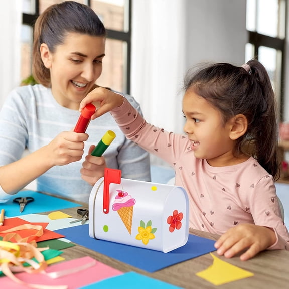 8 Pcs Mailbox White Tinplate Toy with Flags for Kids Projects Preschoolers Gift Exchange Activities