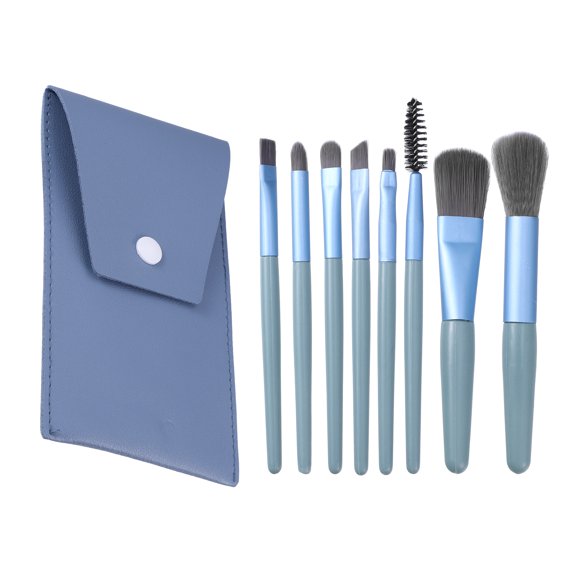 8 Pcs Makeup Brush Set Travel Brush Foundation Contour Brush Artificial Fiber Plastic Metal Handle Blue