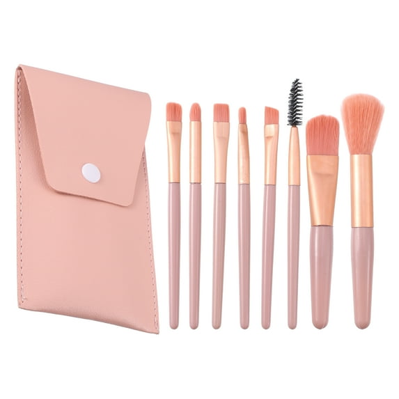 8 Pcs Makeup Brush Set Travel Brush Foundation Contour Brush Artificial Fiber Plastic Metal Handle Pink