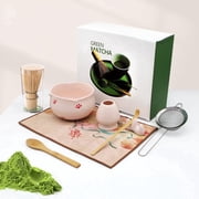 8 Pcs Matcha Whisk Set, Ceramic Matcha Kit Set Includes Matcha Bowl, Matcha Whisk and Holder, Bamboo Scoop,Wood Spoon,Scoop Rest, Sifter and Tea Towel-for Matcha Lovers Pink Cat Paw Prints