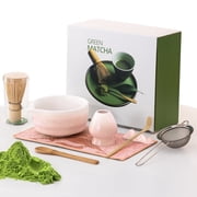 8 Pcs Matcha Whisk Set, Ceramic Matcha Kit Set Includes Matcha Bowl, Matcha Whisk and Holder, Bamboo Scoop,Wood Spoon,Scoop Rest, Sifter and Tea Towel-for Matcha Lovers Pink