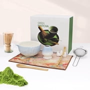 8 Pcs Matcha Whisk Set, Ceramic Matcha Kit Set Includes Matcha Bowl, Matcha Whisk and Holder, Bamboo Scoop,Wood Spoon,Scoop Rest, Sifter and Tea Towel-for Match