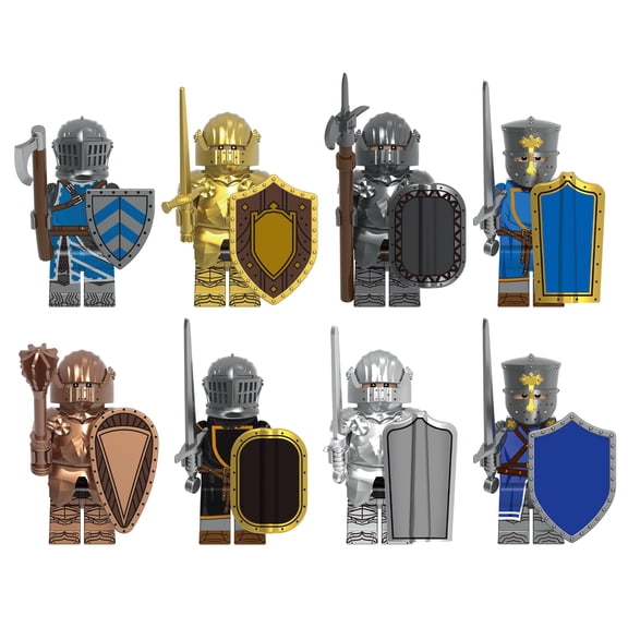 8 Pcs Medieval Knight Minifigures Set, Armored Warrior Action Figures with Swords Shields Halberd, Ancient Castle Soldier Toys, Desktop Display Gift for Adults