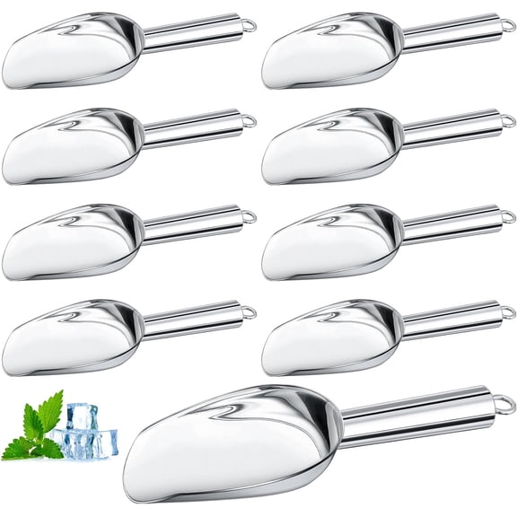 8 Pcs Metal Ice Scoop 6 oz Stainless Steel Ice Scooper for Ice Maker Kitchen Freezer Bar Wedding Party Small Scoops for Pet Animal Dog Food Candy Scoop Beach Shovel(Silver)