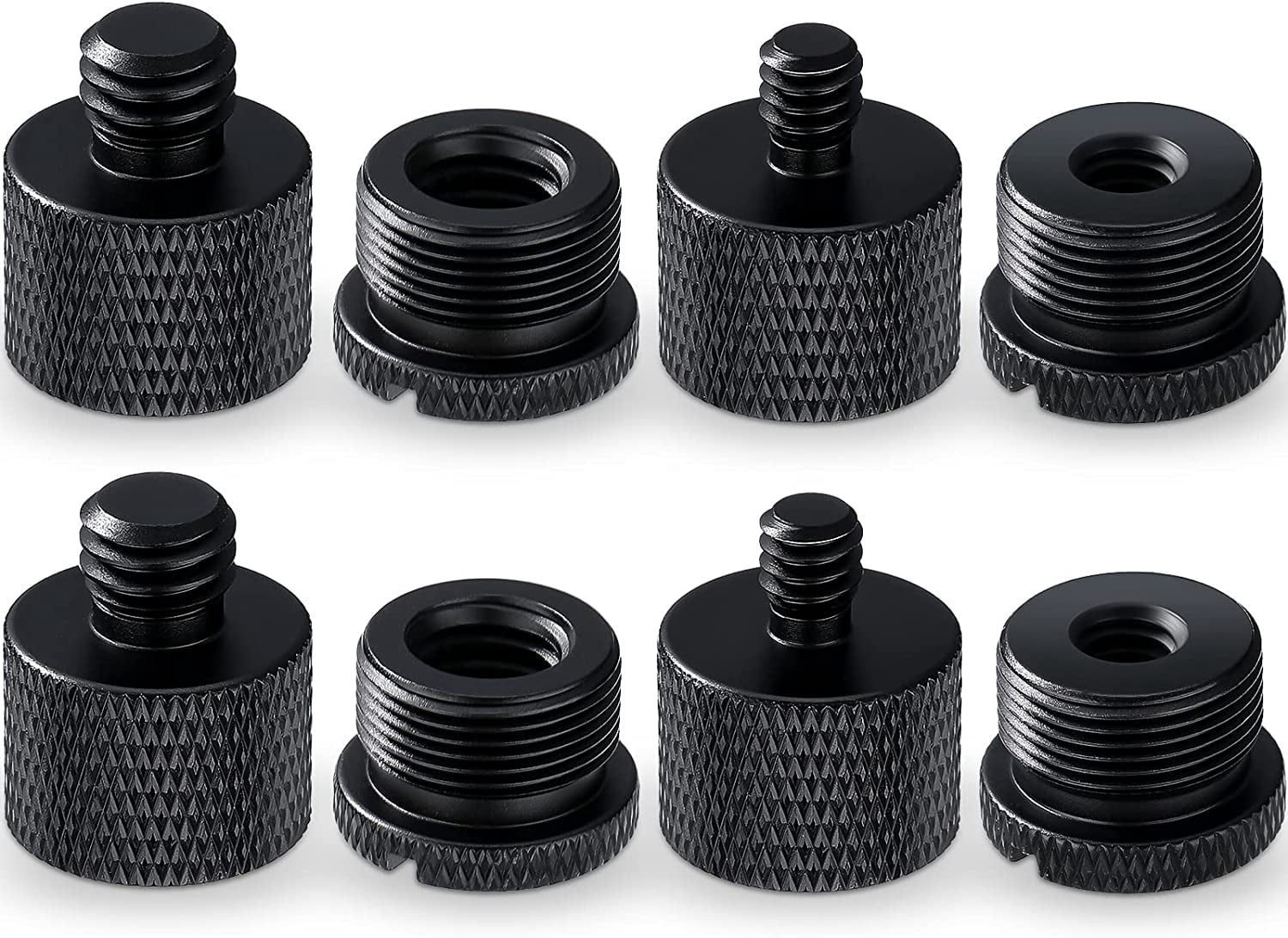 8 Adaptateurs Filetage Micro AIEX - 5/8" Vers 3/8", 1/4", Etc. - Alliage Aluminium, Noir