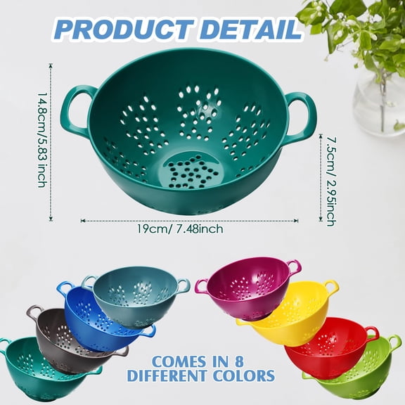 8 Pcs Mini Colander Plastic Fruits Strainer with Double Handles Assorted Colors