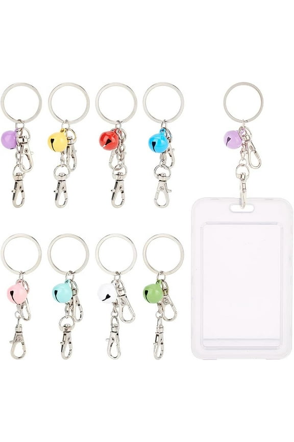 8 Pcs Mini Film Key Chain Rectangle Acrylic Keychain with Colorful Bell Custom Picture Key Ring for 2x3 inch Photo Blanks Photo Keychain for Kpop Photo Card Instant Camera Accessories