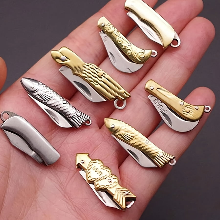 8 Pcs Mini Folding Pocket Knife,Stainless Steel Utility Knife with Key Ring,Portable Lightweight Cutting Tool for Package Envelope Box Plastic Wrap Daily Use Men Adults Father's Day Gifts