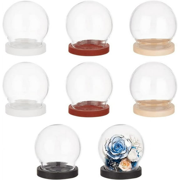 8 Pcs Mini Glass Dome 1.37" in Diameter Round Glass Display Dome Glass Cloche Dome Clear Glass Display Dome Cover with 4 Colors Wood Base