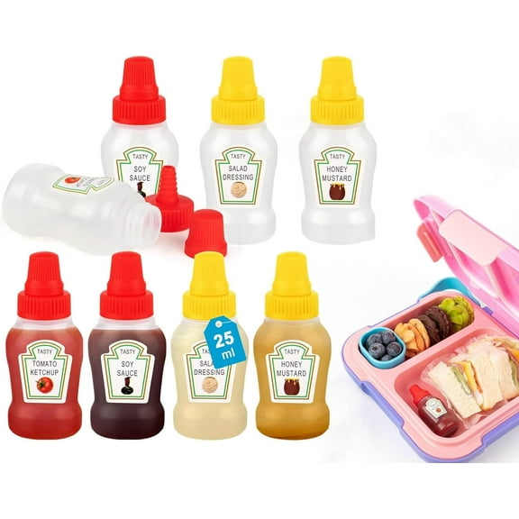 8 Pcs Mini Ketchup Bottle, Portable Mini Condiments Squeeze Bottle, 25ml Leak-proof Lunchbox Accessories for Kids Adults, Ketchup Container for Lunch Box