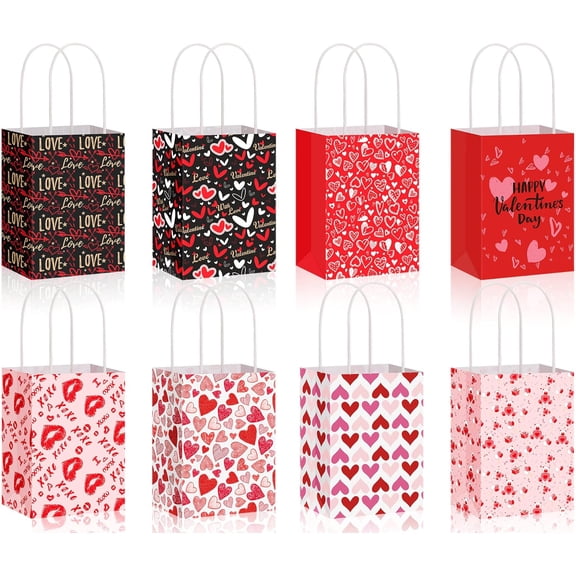 8 Pcs Mini Paper Valentines Day Gift Bags Mini Gift Bags with Handles Bag for Cards, Galentines, Teacher Present, Classroom Party, Wedding Birthday Sweetest Party Favor(5.5 x 4 x 2.75 Inches)