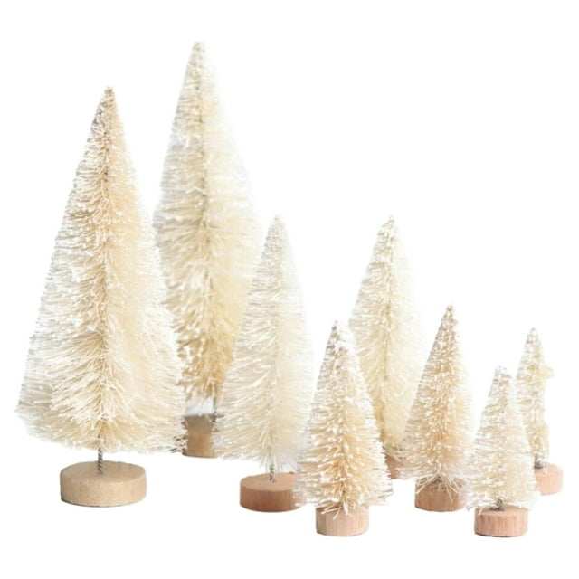 8 Pcs Mini Sisal Snow Frost Christmas Trees Bottle Brush Trees Plastic Winter Snow Ornaments Tabletop Trees for Xmas Party Home Party Diorama Models