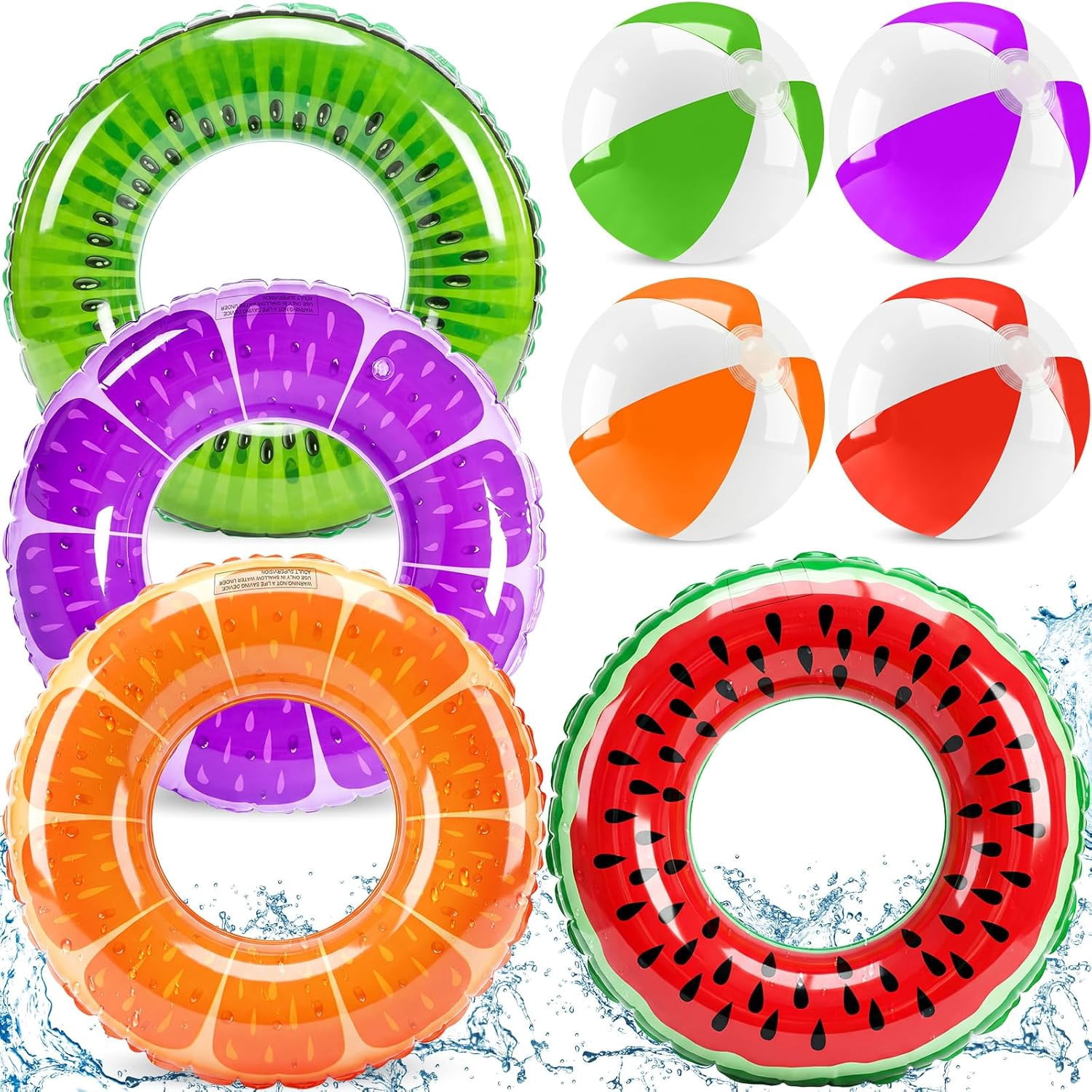 Fruit Mini Inflatable Pool 8 Pcs Mixed Fruit Pool Floats Swimming Rings Beach Balls | Inflatable ...