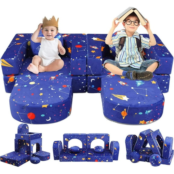 Kids Play Couch Foam-Filled Modular and Convertible Sectional Sofa with 8 Pcs and Cushions