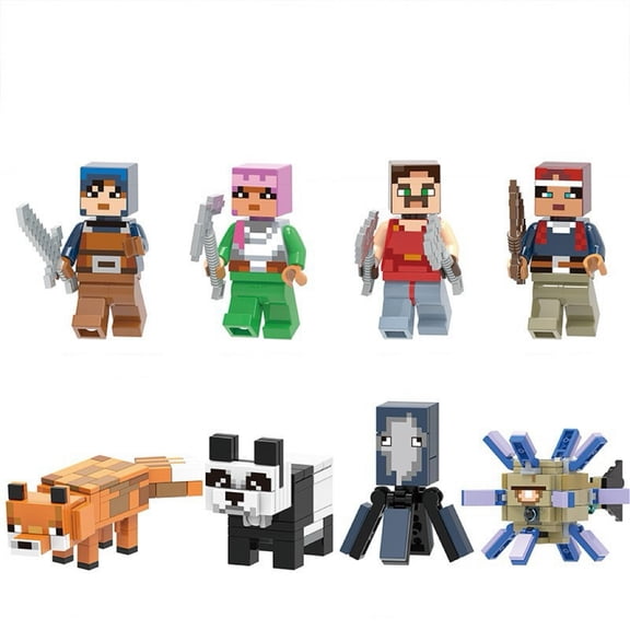 8 Pcs My World Minifigures Building Block Kits Set, Game Series Pixel Action Figures Toy, Gift for Children and Fans