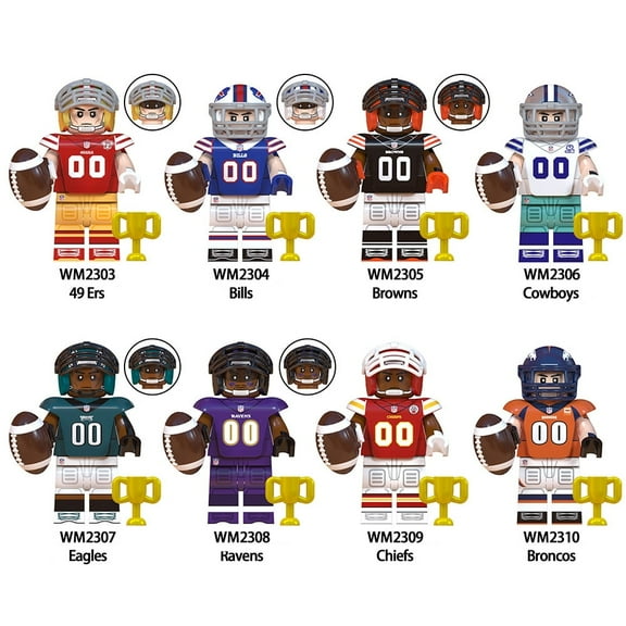 8 Pcs NFL Football Star Minifigures Building Blocks Toys, NFL Football Player Action Figures for Kids Boys Adult Collectible Christmas Birthday Gift