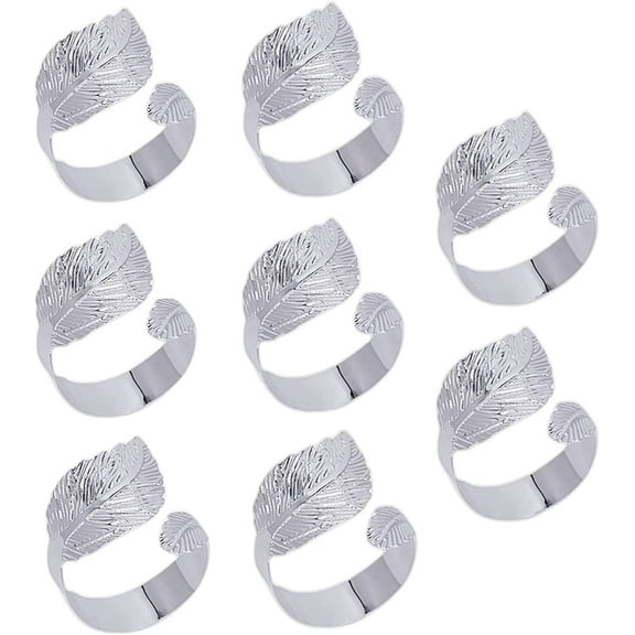 8 Pcs Napkin Rings Silver Napkin Ring Holder Metal Leaf Napkin Rings for Christmas Wedding Party Dinner Table Decor (Silver)