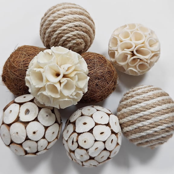 8 Pcs Natural Handmade Decorative Balls, Bowl Filler Orbs for Home Decor, Table Centerpiece & Dough Bowl Vase Decor