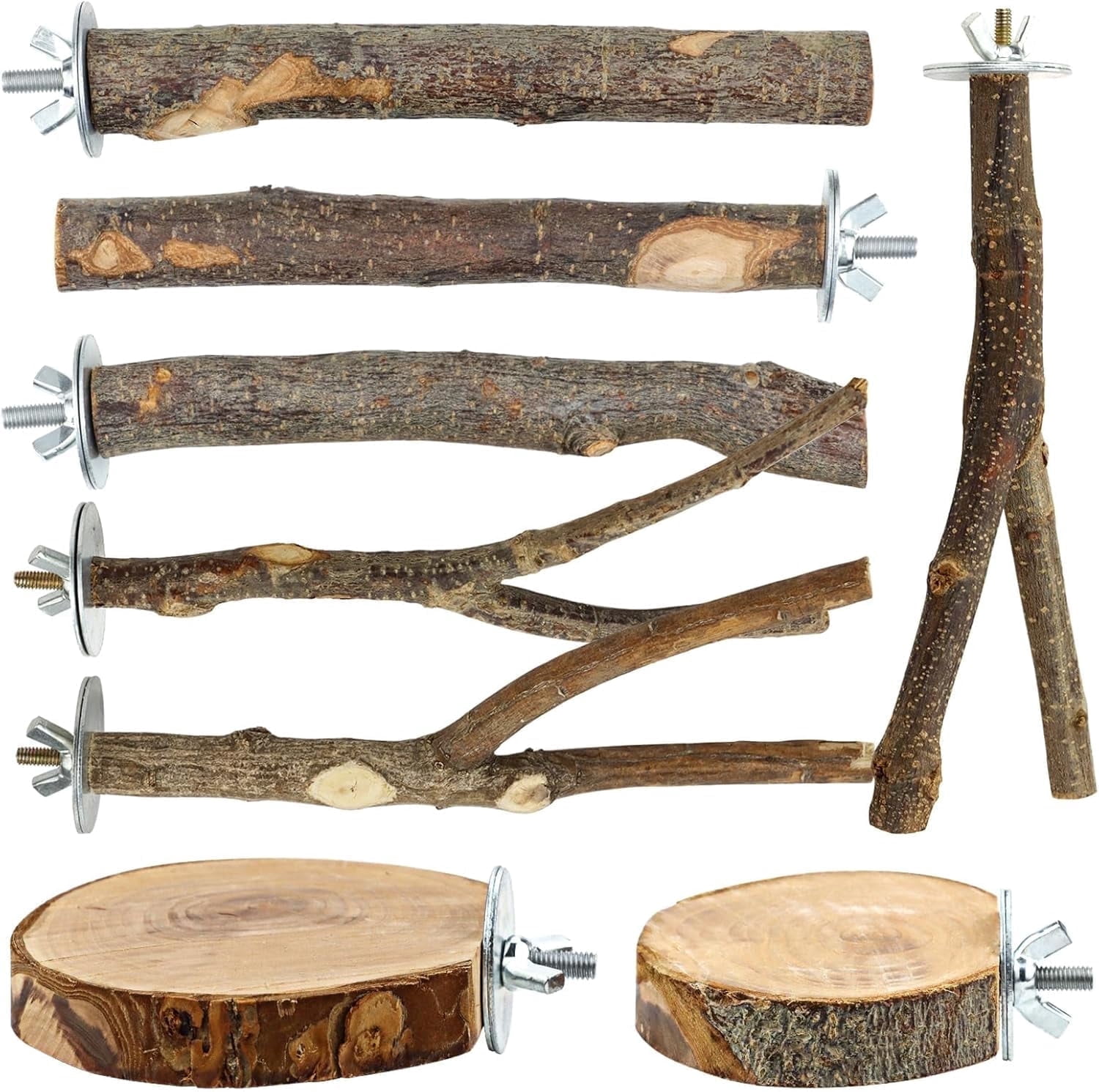 8 Pcs Natural Wood Bird Perches, Bird Cage Accessories, Bird Toys for Parakeets, Cockatiel, Conure, Budgie