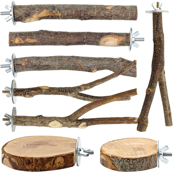 8 Pcs Natural Wood Bird Perches, Bird Cage Accessories, Bird Toys for Parakeets, Cockatiel, Conure, Budgie